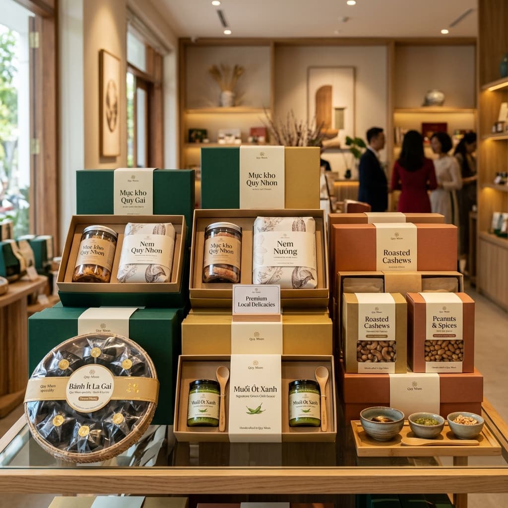 Trưng bày các bộ quà tặng lưu niệm cao cấp tại cửa hàng uy tín Quy Nhơn
