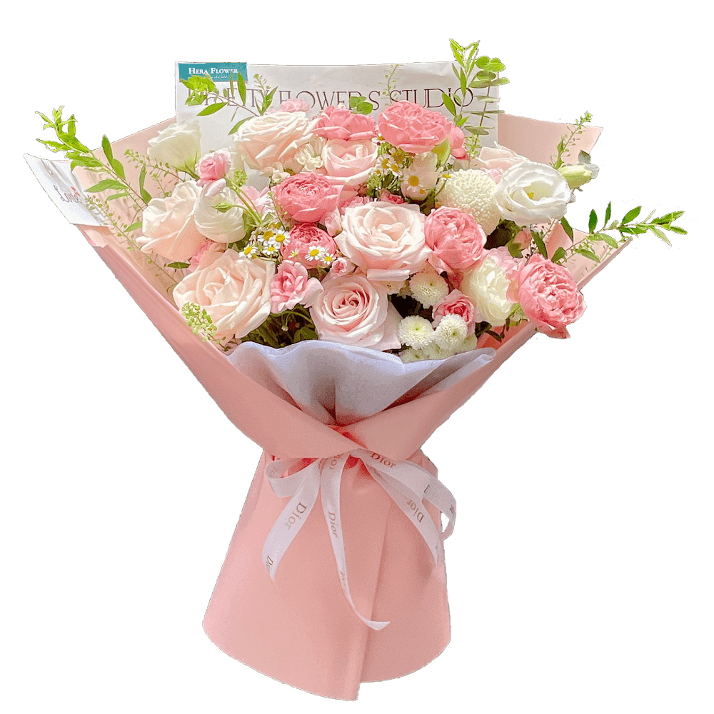 Bó hoa Noel đỏ thắm gồm hoa trạng nguyên và hồng phấn - HD Gift Quy Nhơn