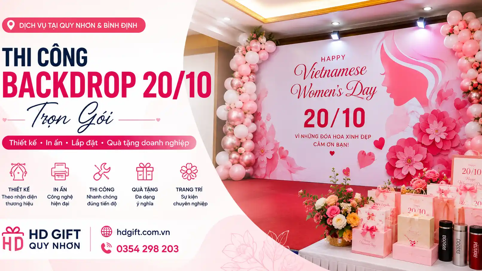 Thi Công Backdrop 20/10 Quy Nhơn – Thiết Kế, In Ấn & Lắp Đặt Trọn Gói cho doanh nghiệp và sự kiện