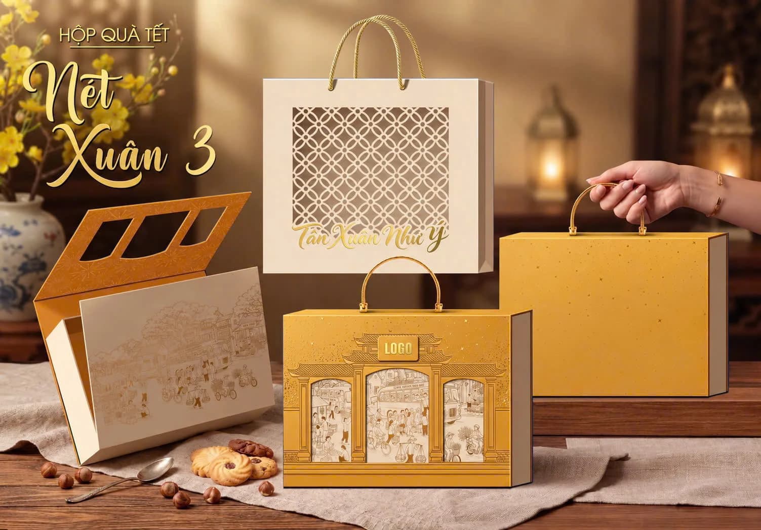 Hộp Quà Tết Nét Xuân 3 – Set Quà Tết Sang Trọng, Tinh Tế